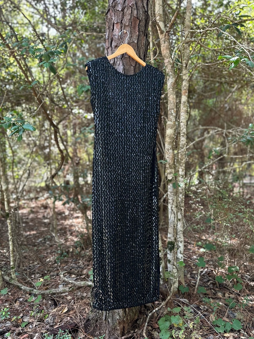Vintage 80s Glenrob Sleeveless Black Sequin Knit Fitted Dress Size 5/6 medium
